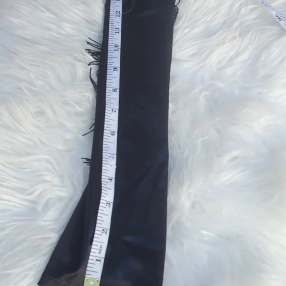 Black Satin Long Fringe‎ Gloves  NWT